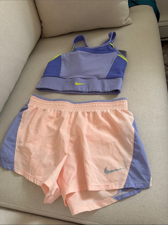 Nike Other - Nike Lavender & Peach Athletic Crop Top and Shorts Set